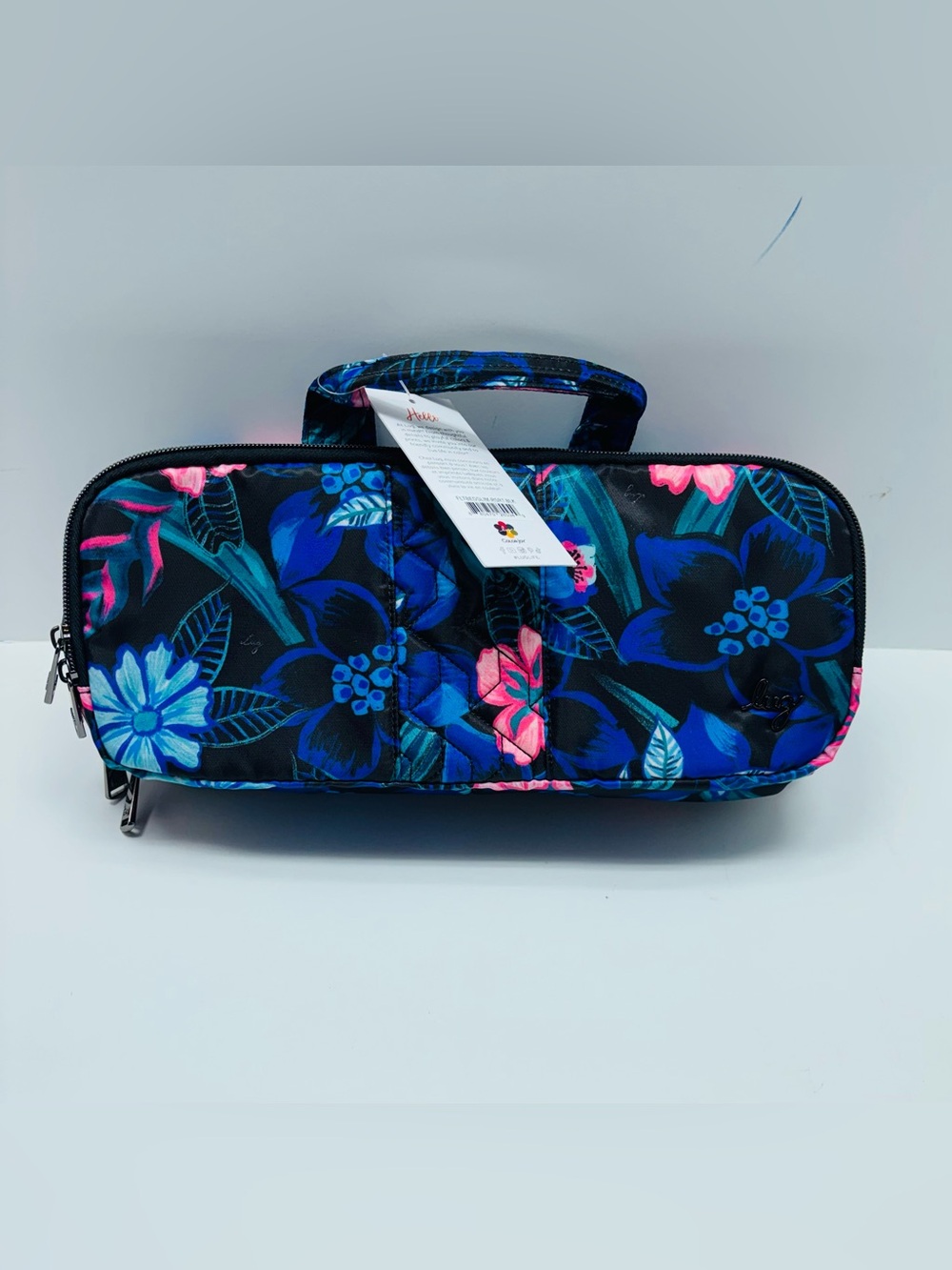 NWT Lug RESORT BLACK FLATBED SLIM Cosmetic Travel Case Blue Pink